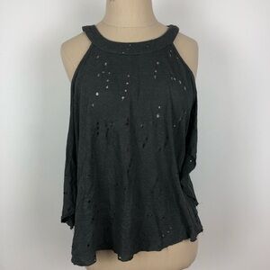 Olivaceous Gray Distressed Cold Shoulder Top